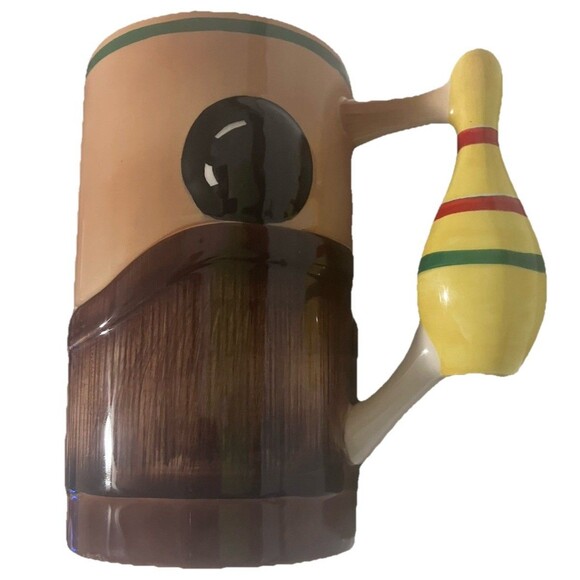 Vintage Napco 3D Bowling Cup Mug 1961 Bowling Pin Handle Cleveland Ohio 6" Tall - Picture 1 of 10